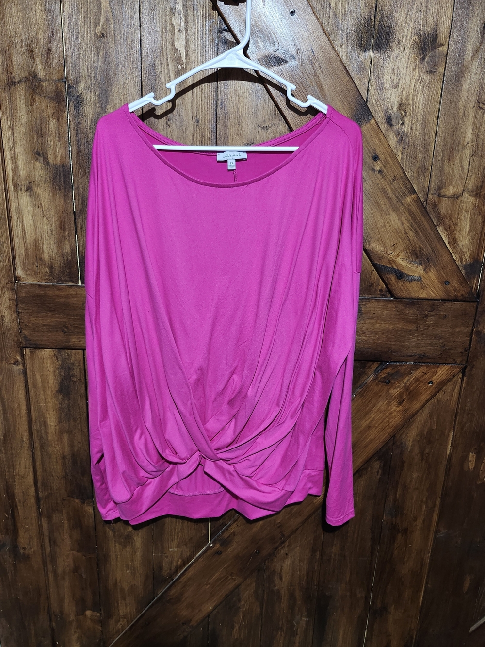 white birch Fuchsia Twist-Front Long Sleeve Top